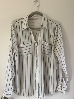 White and Black Stripe Button-Up Shirt